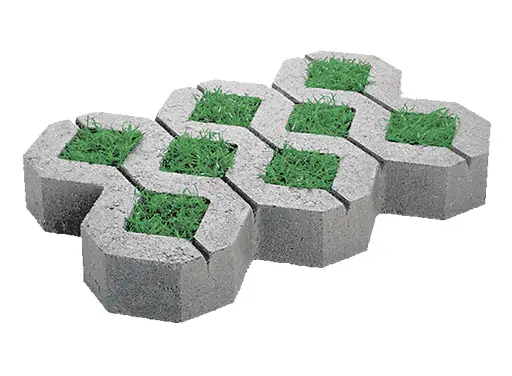 Concrete grass paver with open cells planted with grass