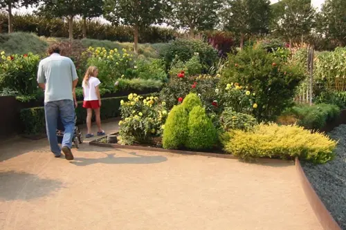 Garden with decomposed granite paths and drought-tolerant shrubs and flowers
